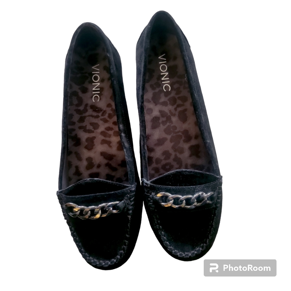 Vionic Orthaheel Womens 7.5W Black Suede Leather Slip On Mesa Orthotic Moccasins